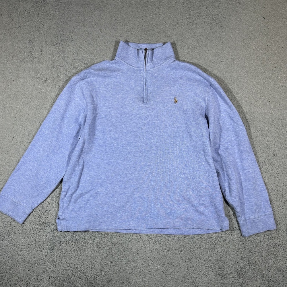 Polo Ralph Lauren Mens Large Light Blue Estate Rib Half Zip Sweater Pullover